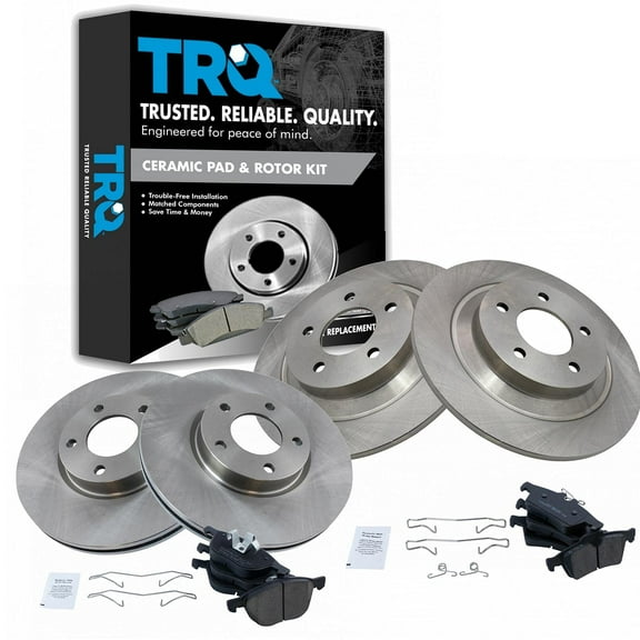 TRQ Front and Rear Brake Pad & Rotor Kit Brake Pads Brake Rotor Ceramic Fits Select 2007-2015 Mazda 5