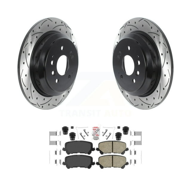Transit Auto Rear Coated Drilled Slotted Disc Brake Rotors and Ceramic Pads Kit for Car Honda Pilot Ridgeline Passport KDA-102227