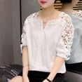 thumbnail image 2 of Fashion Women Lace Summer Tops Woman Lace Shirt Hollow Out Casual Short Sleeve Shirts Tops Plus Size M- 5XL, 2 of 11