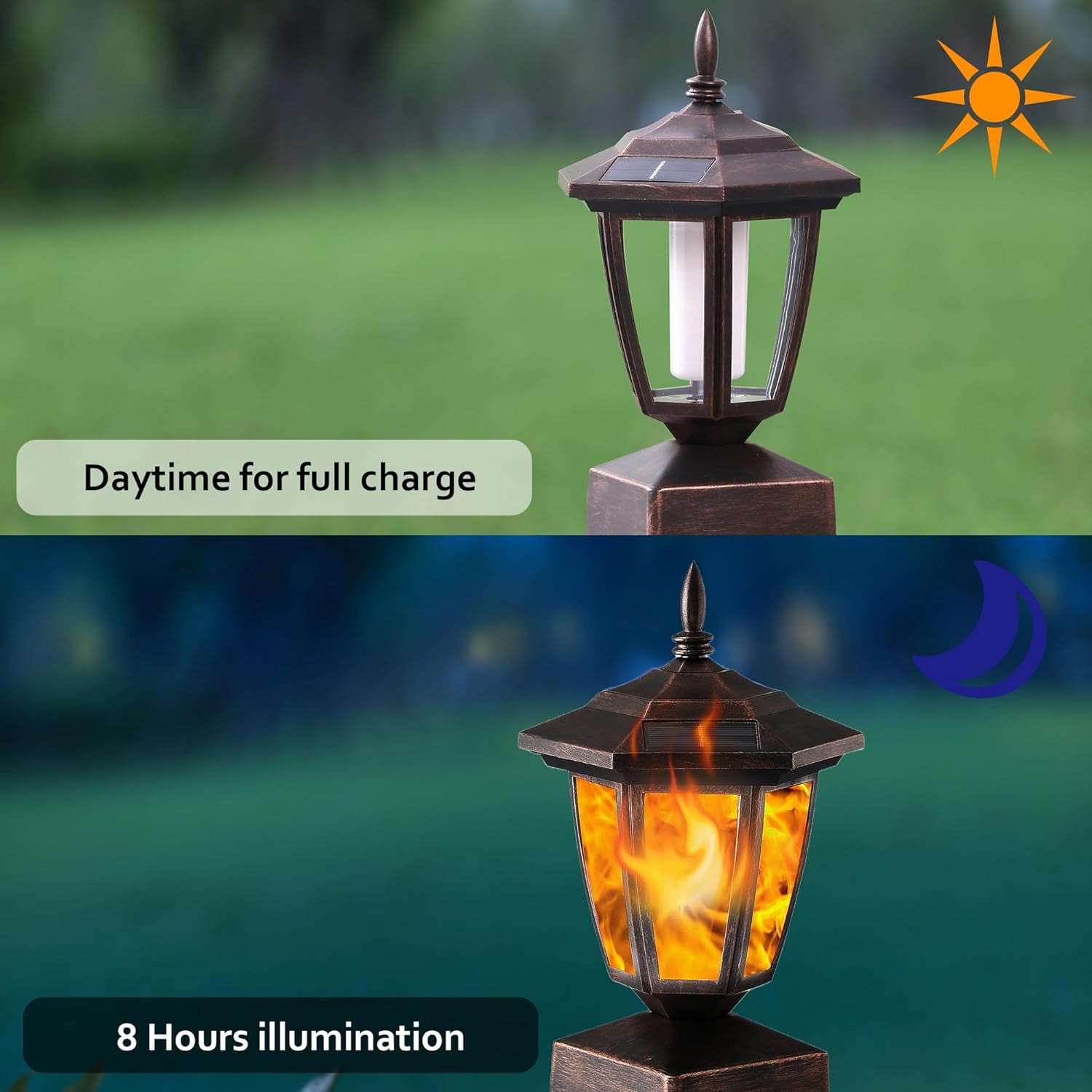 4 Pack  Flame Post Lights Outdoor,  Powered Lamps Fence Post Cap Lights, Flickering Flame LED  Waterproof for Garden Deck