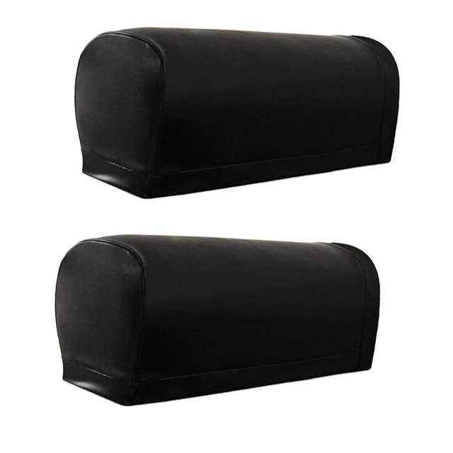 GUOOL 2 Pcs Housse Antidérapante en Cuir PU Carrée Incurvée pour Fauteuil Inclinable, Protège-Accoudoir, Noir
