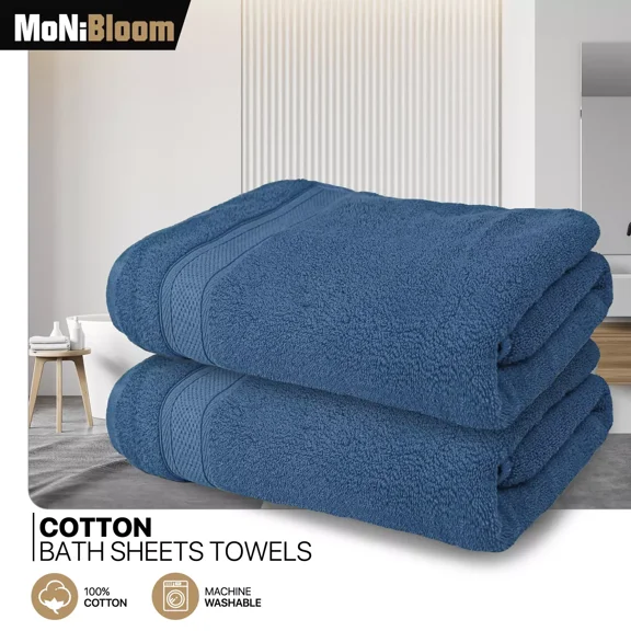 Huba Homes 2 Pack 100% Cotton 35x70 Inch Bath Sheet Soft High Absorbent Quick Dry Towel Set Mineral Blue