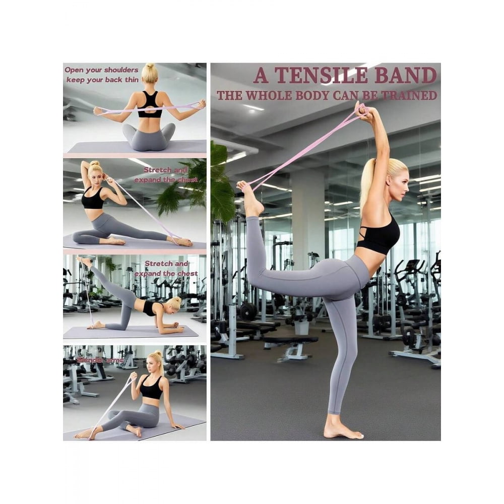 Pink Figure 8 Resistance Band With Textured Handles For Yoga And Strength Training