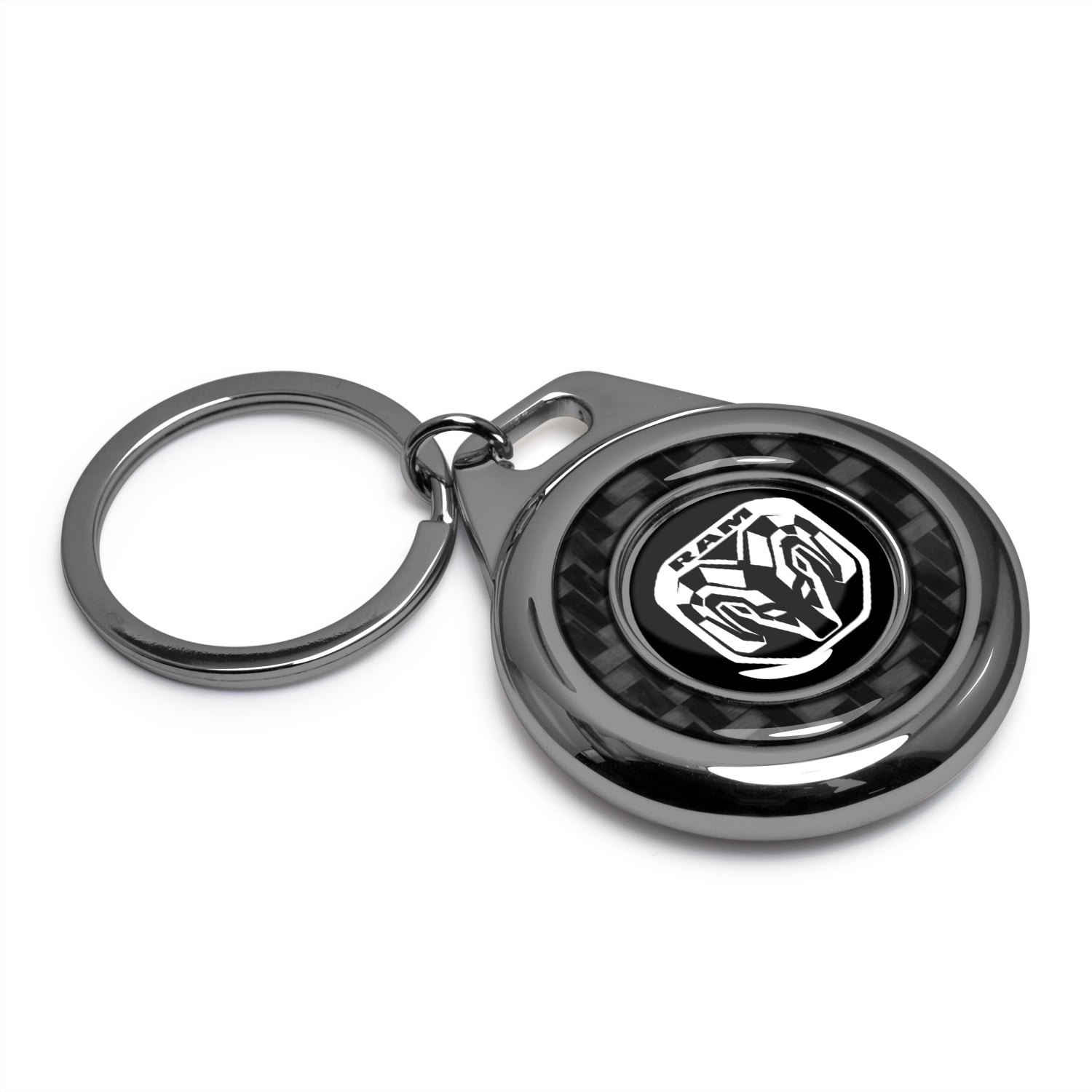 iPick Image for RAM Logo 2019 up Real Black Carbon Fiber Gunmetal Roundel Metal Case Key Chain, Official Licensed