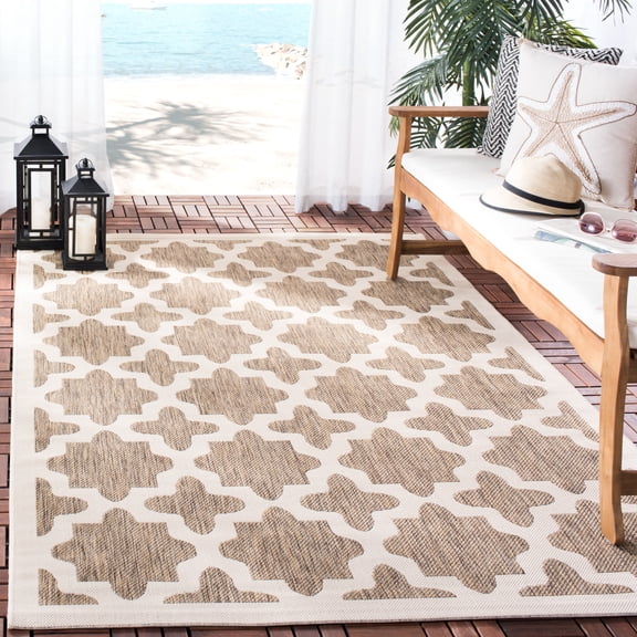 SAFAVIEH Courtyard Amanda Geometric Indoor/Outdoor Area Rug, 5'3" x 7'7", Brown/Bone