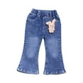 thumbnail image 2 of ITSAME Kids Girls Flared Jeans, Elastic Waist with Pocket Cute Pendant Fashion Casual Denim Pants Blue 7-8T, 2 of 6