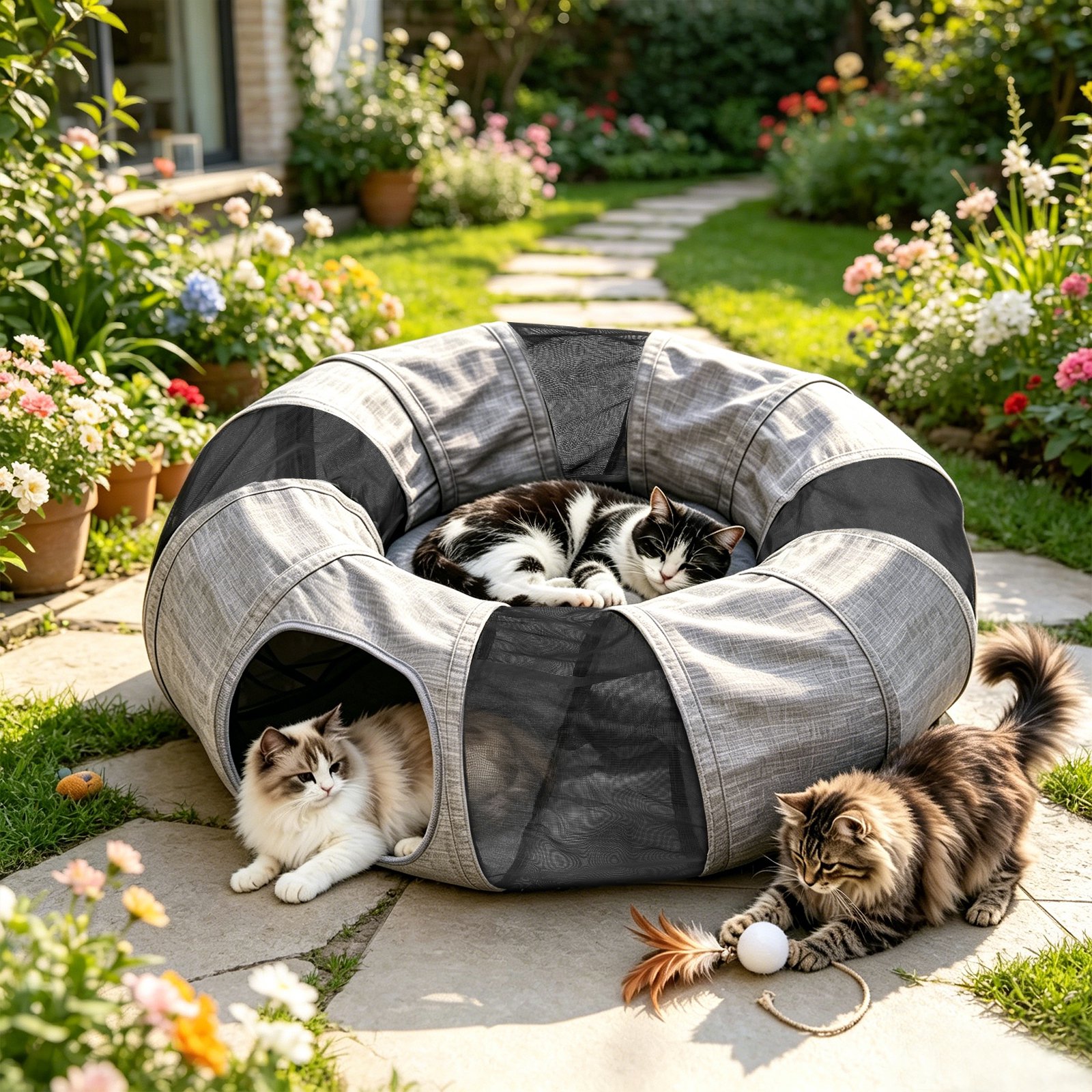 Ownpets Cat Tunnel Cat Interactive Foldable Play Tube Washable Multiple Combos 12in