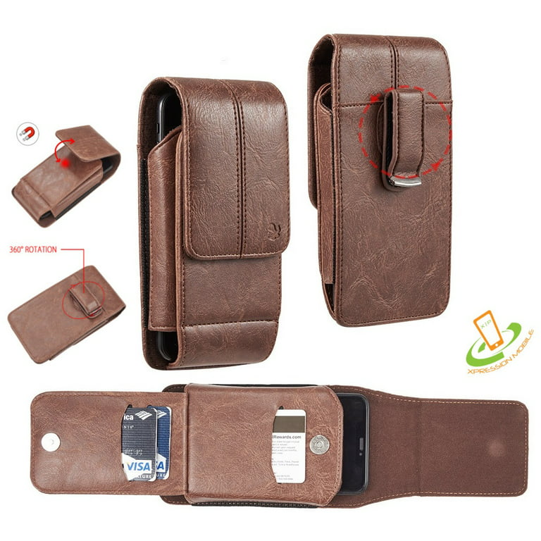 Universal 63 Phone Holster VERTICAL Leather Belt Clip Pouch Carrying  Wallet Case For Extra Large Phone with 3 Card Holder Slots For Samsung  Galaxy S10 5G /S10 Plus /S9 Plus /S8 Plus /