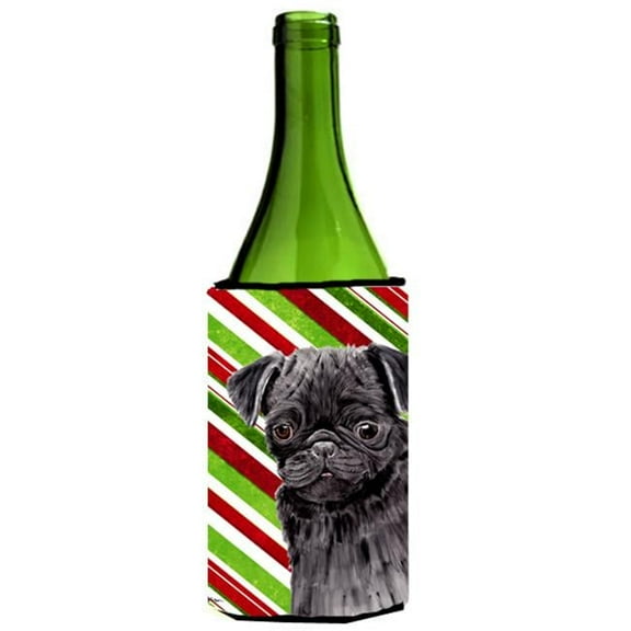 Pug Candy Cane Holiday Christmas Wine bottle sleeve Hugger - 24 oz.