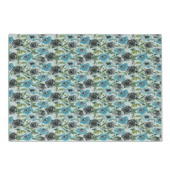 Rose Cutting Board, Watercolor Effect Design Flowers Spring Theme Pastel Tones Illustration, Decorative Tempered Glass Cutting and Serving Board, in 3 Sizes, by Ambesonne