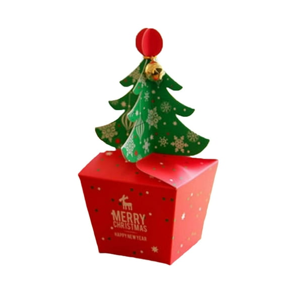 Nmdmisc 3D Mini Christmas Treat Gift Boxes, 2 Pcs Party Favors Candy Goody box Christmas Tree Shape boxes with Bells