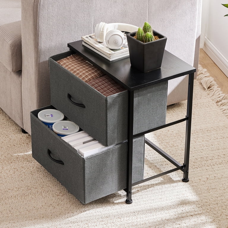 edx Nightstand Set of 2, Grey with Fabric Drawers photo 3