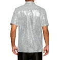 thumbnail image 3 of INSPIRE CHIC Sequin Shirts for Men's Glitter 70s Disco Shirt Button Down Short Sleeve Metallic Tops XL Silver, 3 of 6