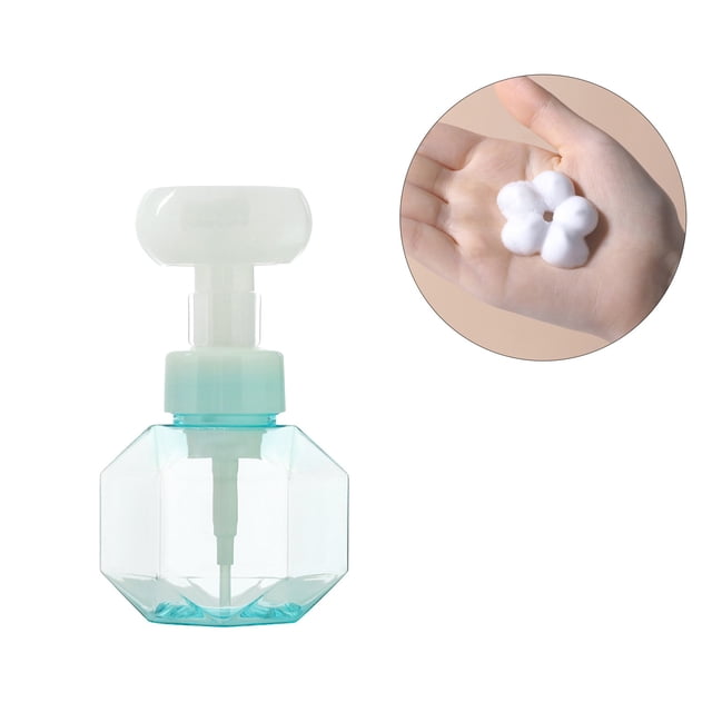 Botella de espuma con forma de flor de 300 ml, botella de plástico. Botella de espuma para lavado de manos con forma de flor.