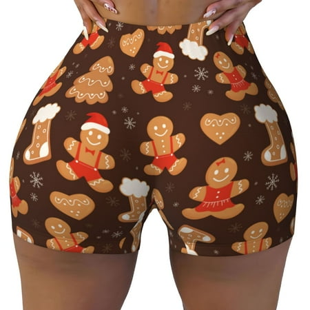 Workout Shorts Women  Christmas Gingerbread Cookies Biker Shorts for Women Running Gym Spandex Shorts Tummy Control