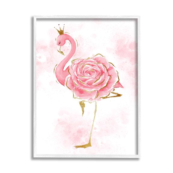 Stupell Industries Glam Flamingo Pink Splatter Rose Floral Royal Crown, 11 x 14, Design by Ziwei Li