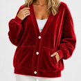 thumbnail image 5 of Wrongduck Women's Velvet Cardigan Jacket Lightweight Button Front Long Sleeve Casual Sweater Coat with Pockets Spring Fall Layering Top, 5 of 7