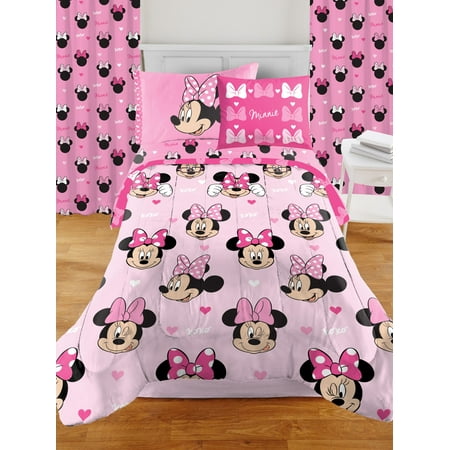 Minnie Mouse Room in a Box Set, Includes Twin Bedding Set and Drapes, Pink, Hearts