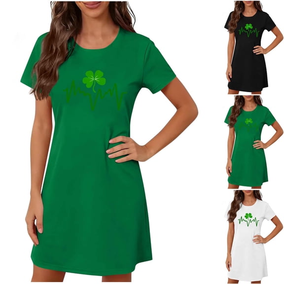 Oksale Short Sleeve Cotton Nightgowns for Women Soft Comfy Cute Print St.Patricks Sleep Dress for Home Casual Round Neck Summer Sleepshirts 2026 Green M