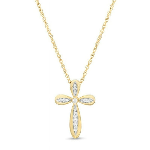 0.25 Carat VS1 Round Cut Real Diamond ChritsmasBeautiful Loop Cross Pendant Necklace for her Solid 14K Yellow Gold With 18 inches chain