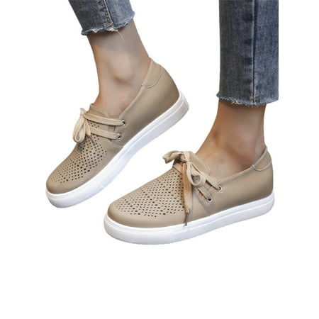 

LOVECOCO Womens Casual Flat Hollow Out Sneakers Platform Comfy Walking Lace Up Shoes
