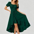 thumbnail image 6 of yboeqw Womens Square Neck Short Puff Sleeve Dress Corset Lace‑Up Waist Ruffled High‑Low Hem Gothic Party Midi Dress Size XXL, 6 of 7