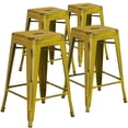 thumbnail image 1 of Commercial Grade 4 Pack 24" High Backless Distressed Yellow Metal Indoor-Outdoor Counter Height Stool, 1 of 2
