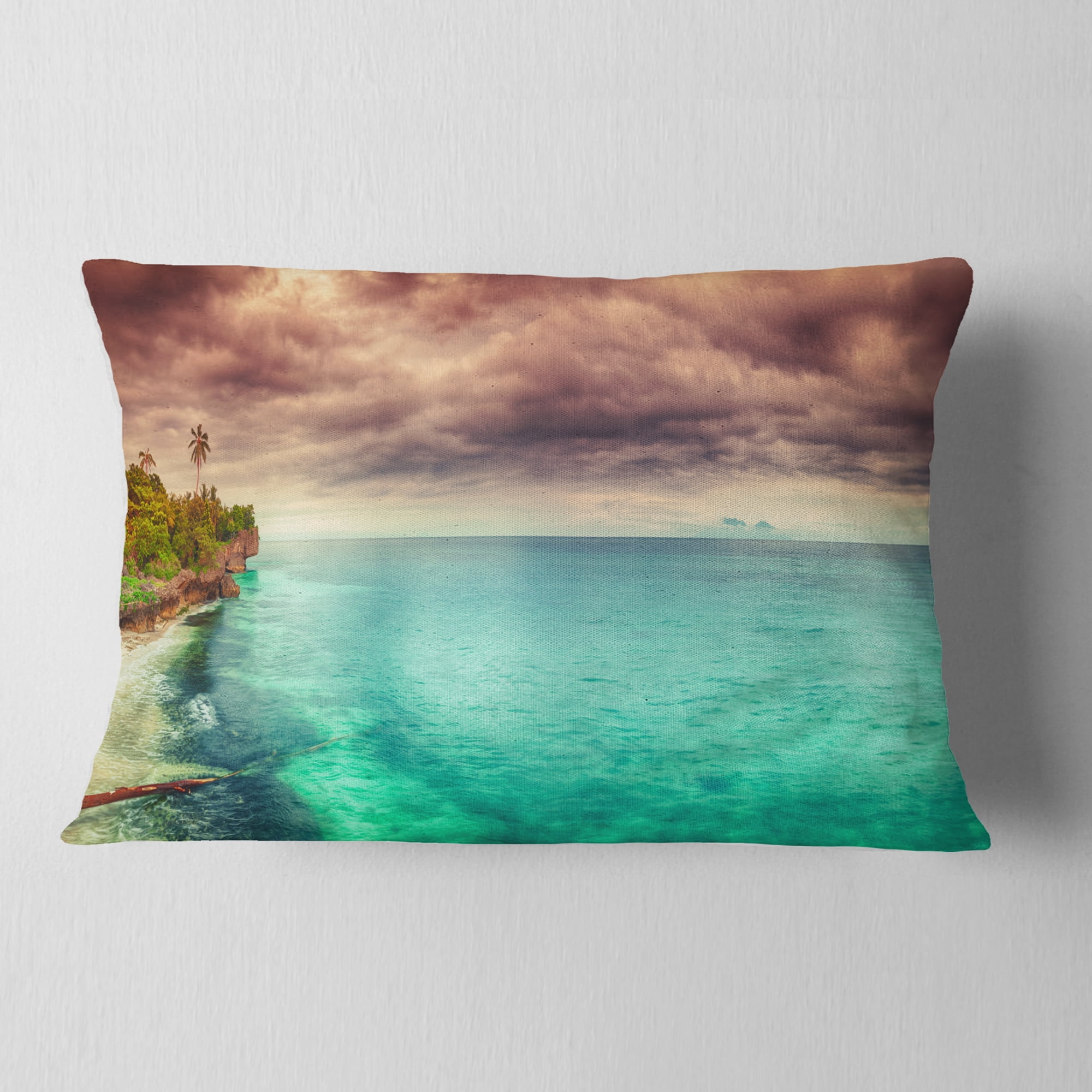Designart Green Sunset Panorama View - Seascape Photography Throw Pillow - 12x20