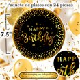 thumbnail image 3 of 24 Pz Plato Pastelero de Cartón Premium Happy Birthday Hb Negro Confeti Oro, 3 of 4