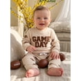 thumbnail image 5 of Loicainy Infant Baby Boy Football Outfits 3 6 12 18 Months Long Sleeve Letter Embroidery Romper Pants Clothes Set, 5 of 8