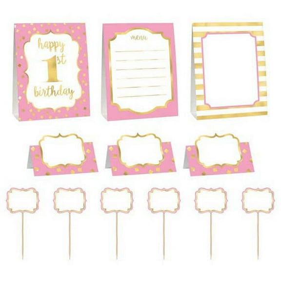 1st Birthday 'Pink and Gold' Buffet Decorating Kit (12pc)