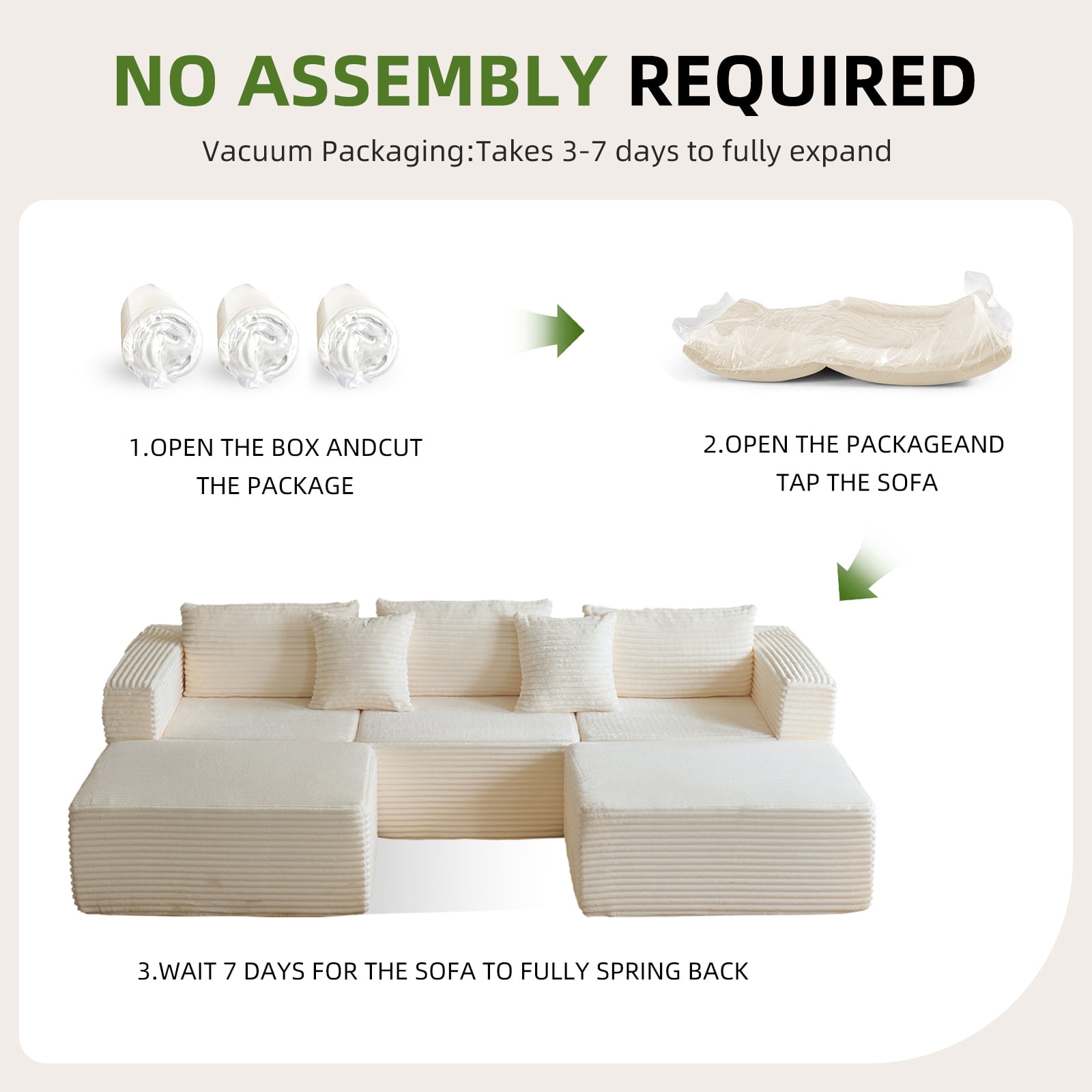 Garaneeds Modular Sectional Sofa for Living Room, 110" Boneless U-Shaped Couch, 5-Seat, Beige
