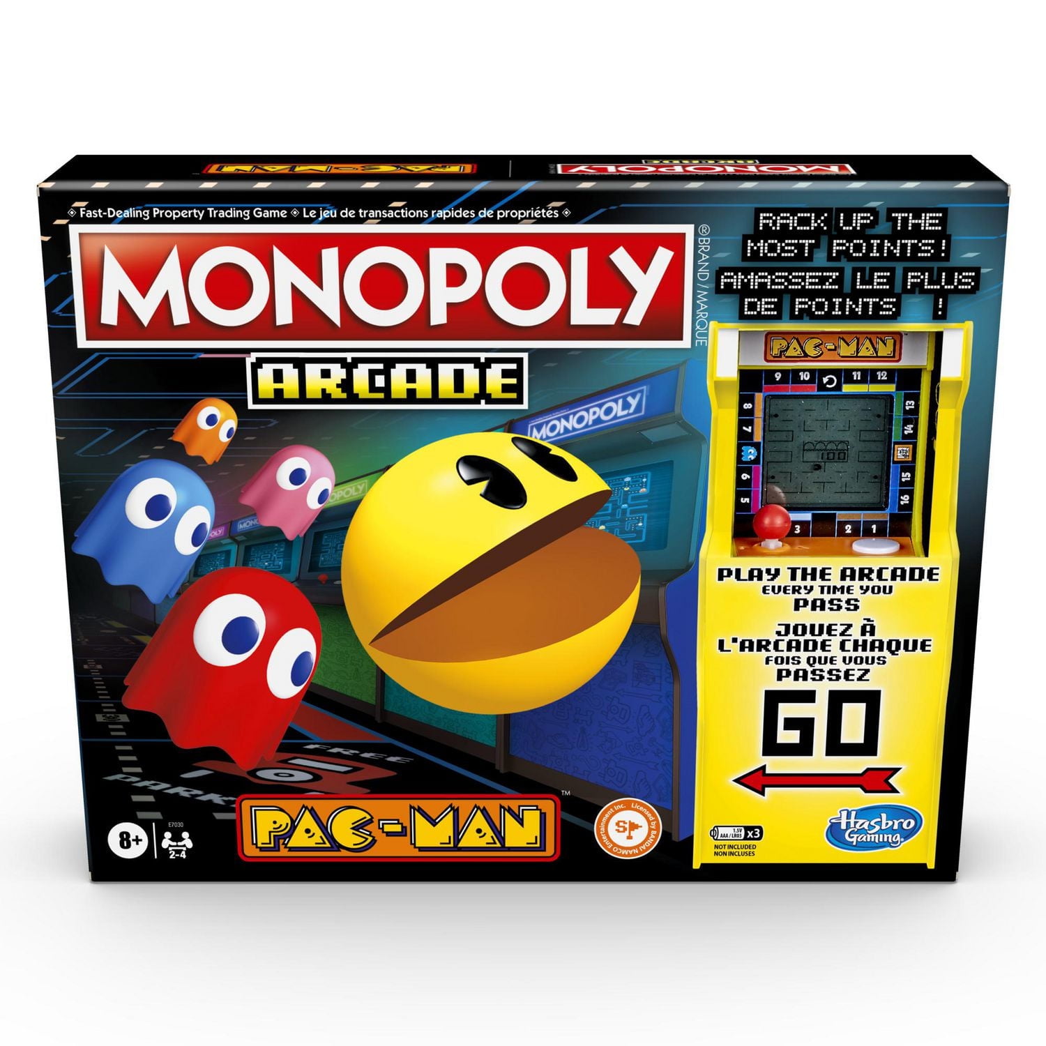 Monopoly Arcade Pac-Man, jeu de plateau Monopoly pour enfants, à partir de 8 ans, inclut unité bancaire et jeu d'arcade