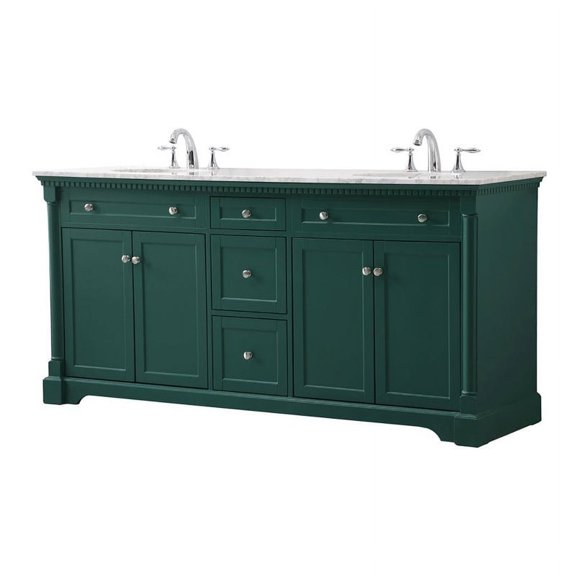 Elegant Decor Clarence 72" Solid Wood Metal Double Bathroom Vanity Set in Green