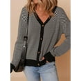 thumbnail image 6 of Women'S Casual Open Front Long Sleeve Chunky Knit Striped Cardigan Sweaters Outerwear Coats Black XXL, 6 of 8