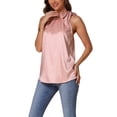 thumbnail image 4 of Blusa sin mangas de halter para mujeres, blusa de satén con estampado de leopardo, camisa con cuello de lazo simulado, top casual de negocios 2025 XS Rosa, 4 of 6