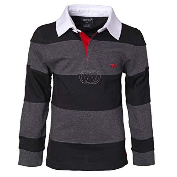 Petit Garçon Polo Rugby à Manches Longues en Coton 100 à Larges Rayures - Noir Charbon Taille 3