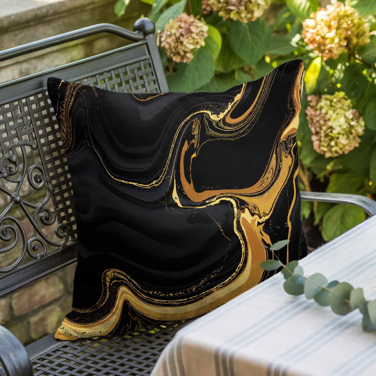 Pillow Covers 26x26 Inch, Marble Black Linen Pillowcase with Invisible Zipper, Vintage Gold Art Abstract Farmhouse Decorative Throw Pillow Covers Cushion Case for Couch Sofa Bed Living Room