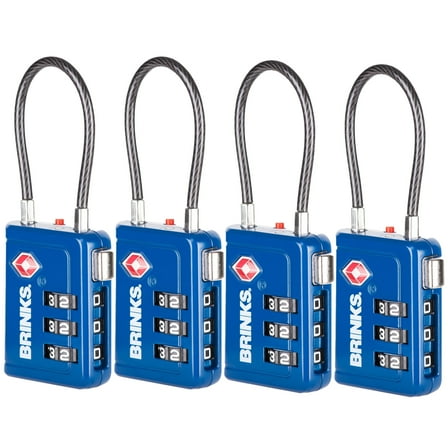 Brinks 34mm Blue TSA Indicator Lock with Cable Shackle, 4 pack
