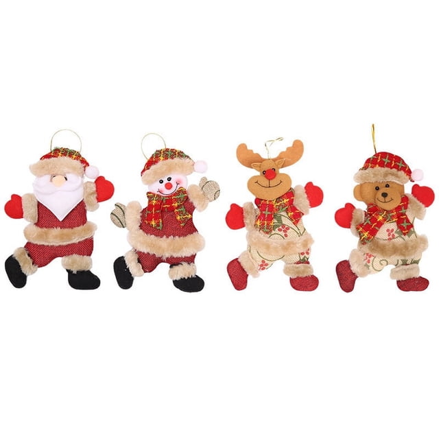 4 Uds. Adornos navideños de peluche, juguete de peluche de Navidad, decoraciones para árboles de Navidad, adornos colgantes, decoraciones navideñas, chimenea de Navidad
