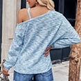 thumbnail image 3 of Women Cold Shoulder Long Sleeve Tops Fashion Versatile Casual Loose Women Long Sleeve Loose Knitted Blouse for Daily Travel Blue L, 3 of 6