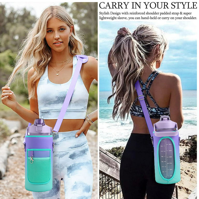 Half Gallon Water Bottle with Sleeve 64 OZ Motivational Water Bottle with  Straw & Time Marker to Drink Sport Water Jug - Leakproof Tritan BPA Free