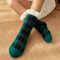 thumbnail image 3 of Slipper Socks for Women with Grippers Non Slip Fuzzy Grip Winter Warm Cozy Thick Comfy Soft Fleece Cabin Socks Dark Green, 3 of 4