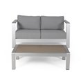 thumbnail image 2 of Rashad Outdoor Aluminum Loveseat and Coffee Table Set with Cushions, Silver and Light Gray, 2 of 6