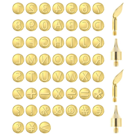 Adifare 56Pcs Wood Burning Tip Set Letter Wood Burning Tool Including Alphabet Number Symbol Durable Brass Alphabet Number Template for DIY Embossing Carving Craft Wood Burning