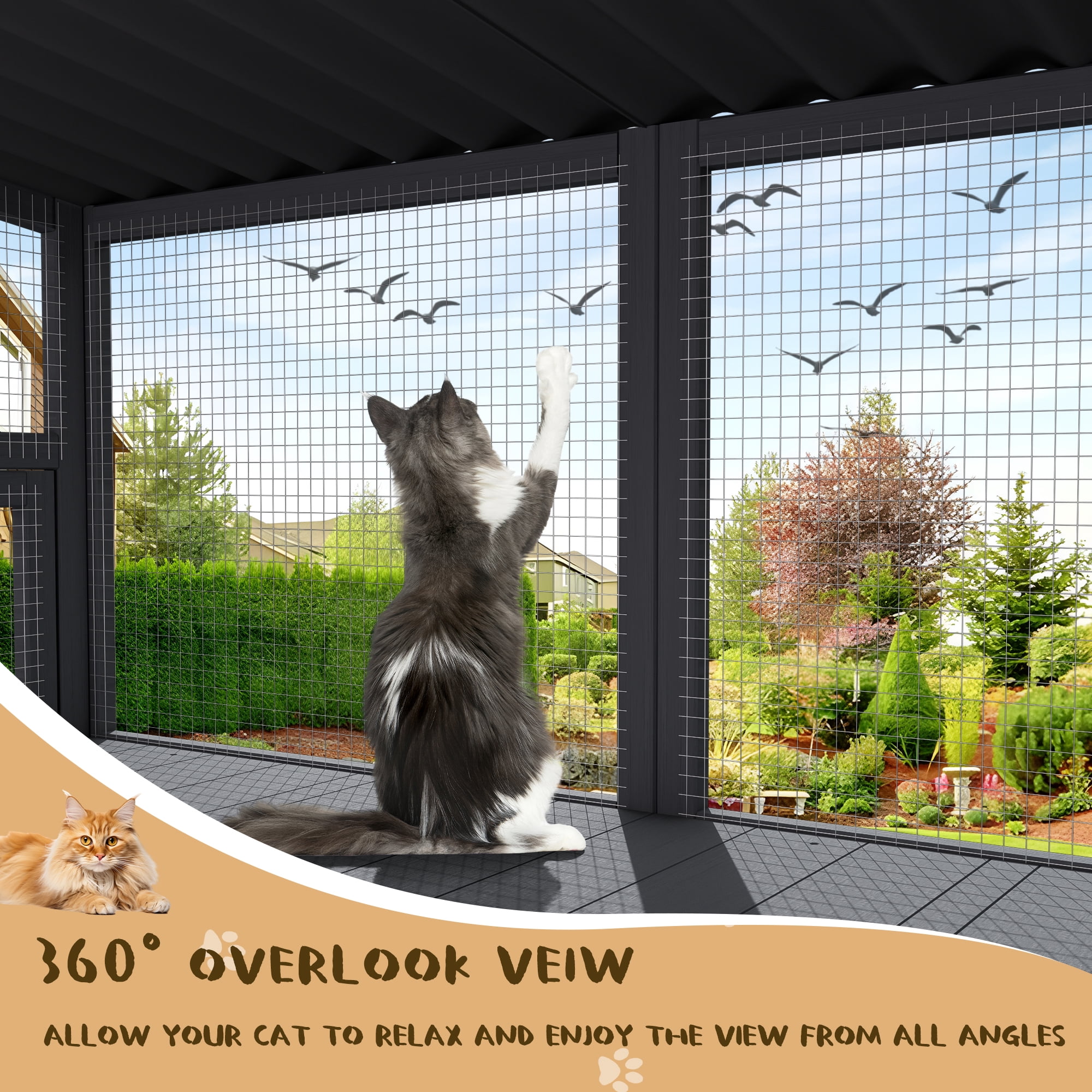 Magic Union Cat Catio, Cat Window Perch for Large Indoor Cats - Expandable Wooden Cat Window Box Enclosure for Multi Cats, Waterproof Cat Window Hammock for Safely Enjoying the Outdoor Sights
