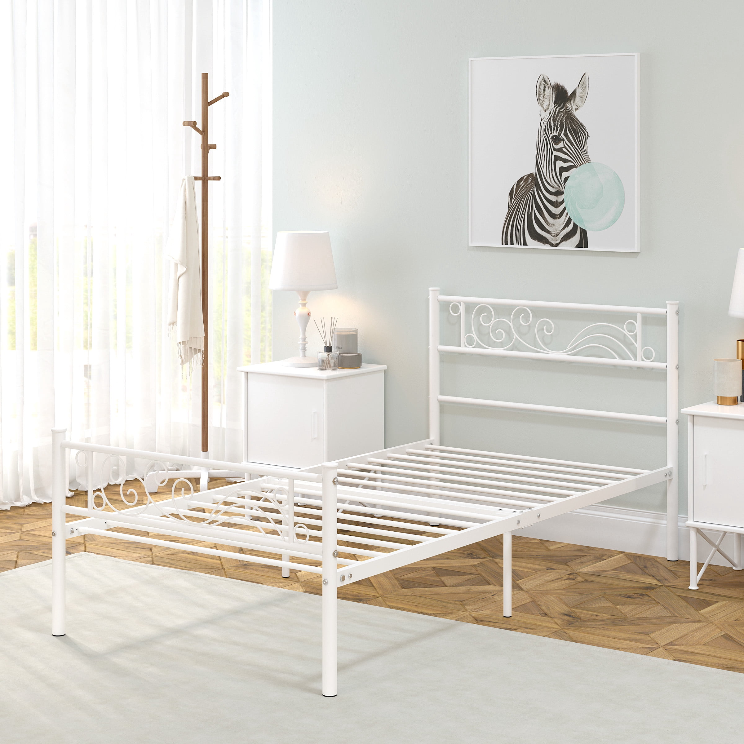 Yoneston Twin Size Metal Platform Bed Frame with Headboard Footboard for Boys Girls Kids Adults, White