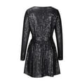 thumbnail image 6 of BVOFAR Women's Sequin Wrap V Neck Dress Long Sleeve Party Evening Dress Casual Fashion Pleated Dresses 2025, 6 of 7