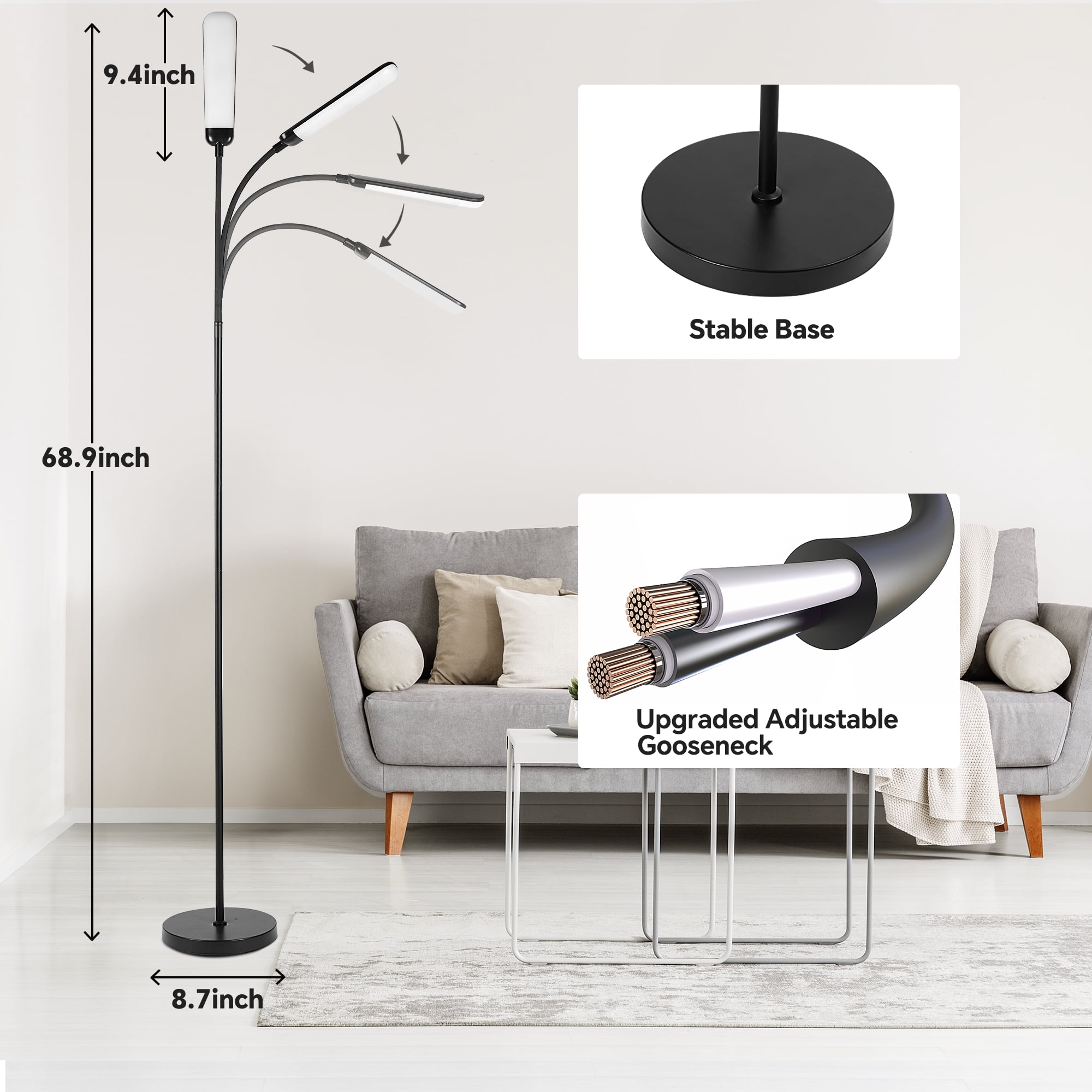 Reading Floor Lamp with Remote, Bright 18W Floor Lamps for Living Room with 1H Timer, Stepless Adjustable 2700K-6500K Colors & Brightness Standing Lamp with Remote & Touch Control Reading Floor Lamps
