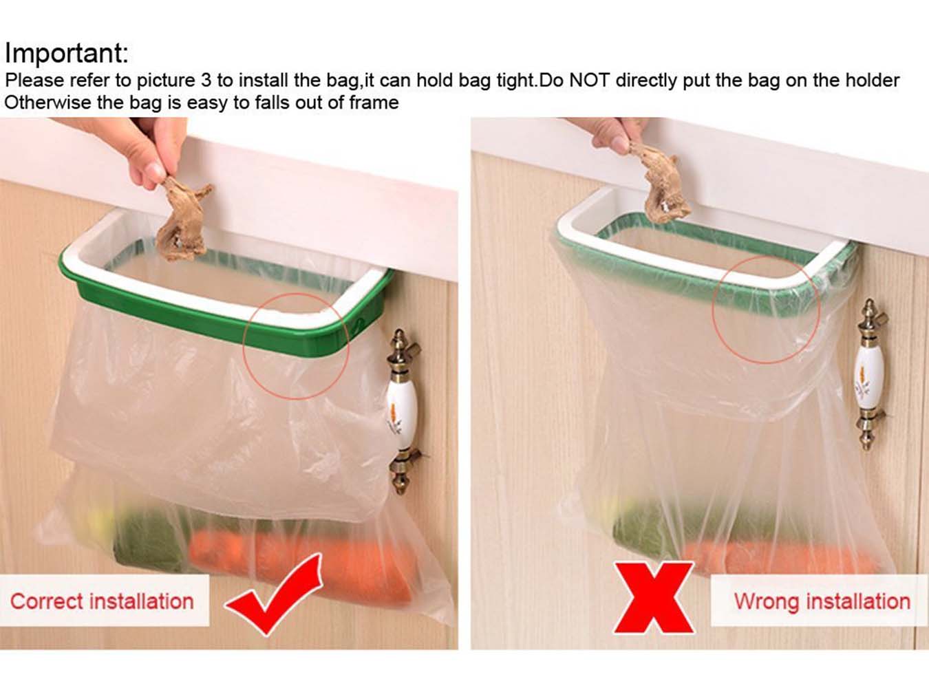 Fordawn Hanging Trash Garbage Bag Holder for Kitchen Cupboard,RV,Green